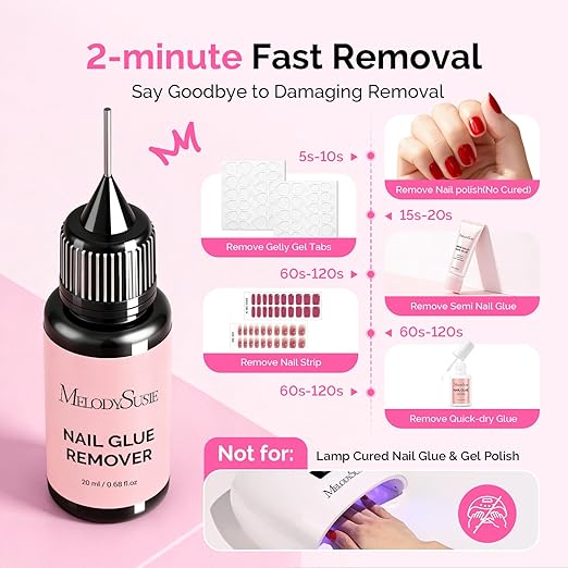 MelodySusie Nail Glue Remover for Press on Acetone Free Nail Polish Remover Multi-Functional Remover for Nails Tips Gentle Glue Remover for Gel x Nails for Home Salon 20ML