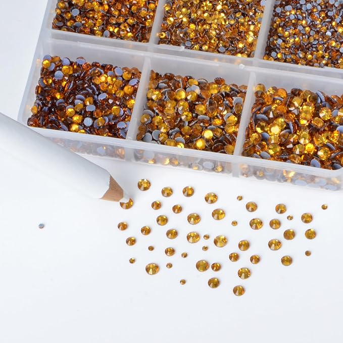 Bymitel Hotfix Crystal Rhinestones Round Gems for Crafts,Mixed 6 Sizes with Wax Pencil Kit, Topaz1.3-3.2mm(SS3-SS12/8000pcs)