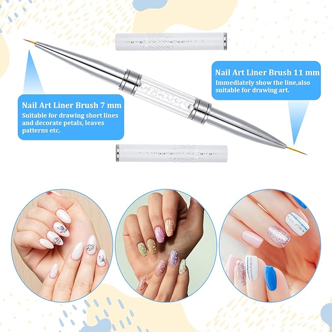 Jeffdad 3 Pcs Double Ended Nail Builder Gel Brush, French Tip Brush Hard Gel for Nails, Hard Gels Brush for Design Professional Art (Black&White)