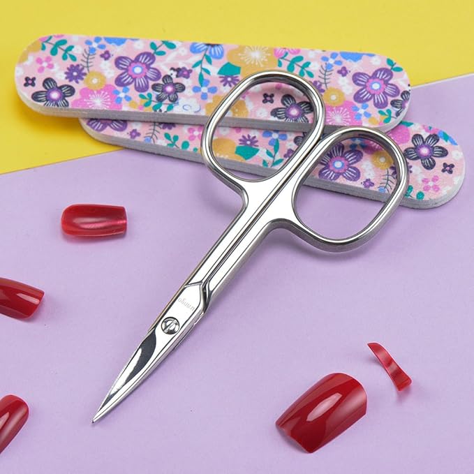 LIVINGO Premium Manicure Nail Scissors, Multi-purpose Stainless Steel Cuticle Beauty Grooming Kit for Eyebrow, Eyelash, Dry Skin Curved Blade 3.5 inch