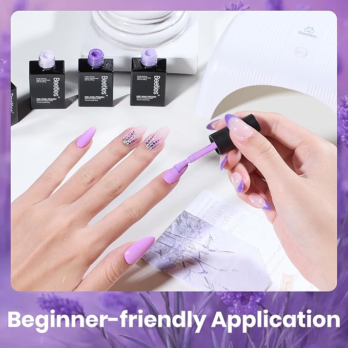beetles Purple Gel Polish Set - Violet Letter Collecion, Light and Dark Purple Polish Set Spring Colors, Lavender Mauve Soak Off LED Nail Gel Manicure Kit for DIY at Home Salon