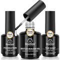 Beetles 3Pcs 15ml Builder Nails Gel with No Wipe Top Coat and Base Coat Set, Nail Extension Strengthening Nail for UV LED Lamp, Soak Off Gel Nail Polish for Nail Art