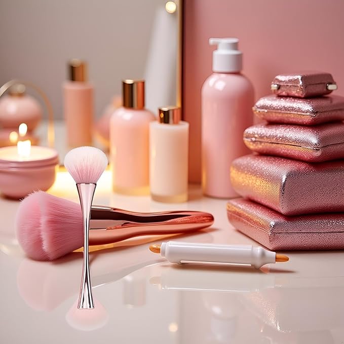 2Pcs Rose Gold Nail Art Dust Powder Remover Brush, Nail Art Dust Cleaner Brush, Soft Cleaner Brush for Makeup,Nail Dust Brush for Acrylic Nails Manicure Brush for Women Birthday Gifts, Nail Dust Brush