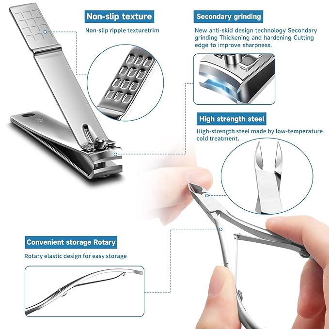 Manicure Pedicure Kit, Nail Clipper Tools Set Exra Thick Personal Care Women’s Grooming Kit Christmas Gifts for Men Husband Boyfriend Parent Nail Care Tools with Travel Case pack of 19