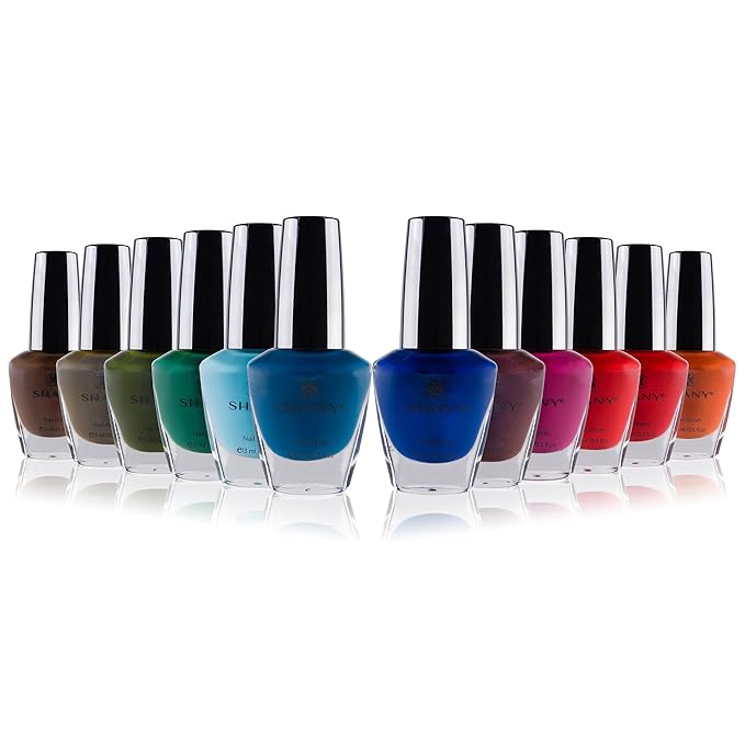SHANY DIY Nail Polish Set - Quick Dry Nail Lacquer Kit, Vibrant & Colorful DIY Collection, Semi Glossy, Shimmery & Matte Finishes - Full Size - 12 Colors - Retro