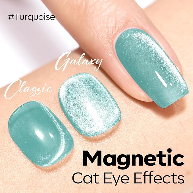 modelones Green Cat Eye Gel Nail Polish Blue Turquoise Gel Polish Jelly Glass with Magnet Holographic Glitter Shimmer Translucent Sheer Color Magnetic Nail Polish 15 ML