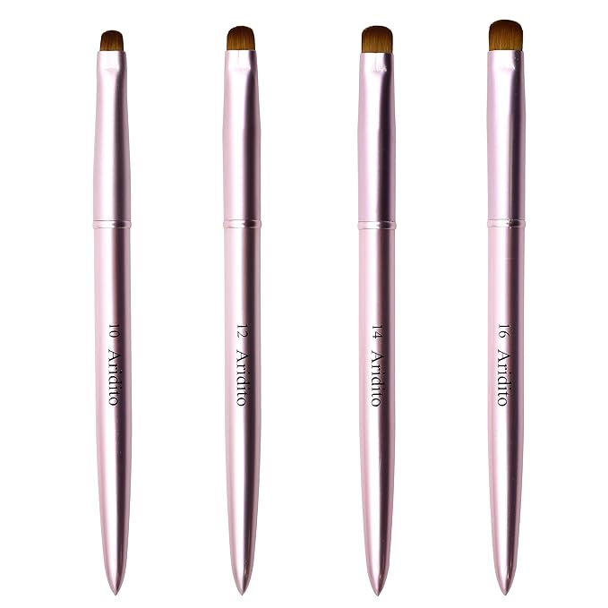 4pcs Pink Metal French Nail Brush | Professional French Tip Brush | Nail Clean Up Brush (#10,#12,#14,#16)