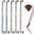 BeGlory 5PCS Acrylic Nail Art Brushes Set - Nylon Round Head - Pink, Gold, Silver, Blue, Green Handles - Manicure & Pedicure Tools