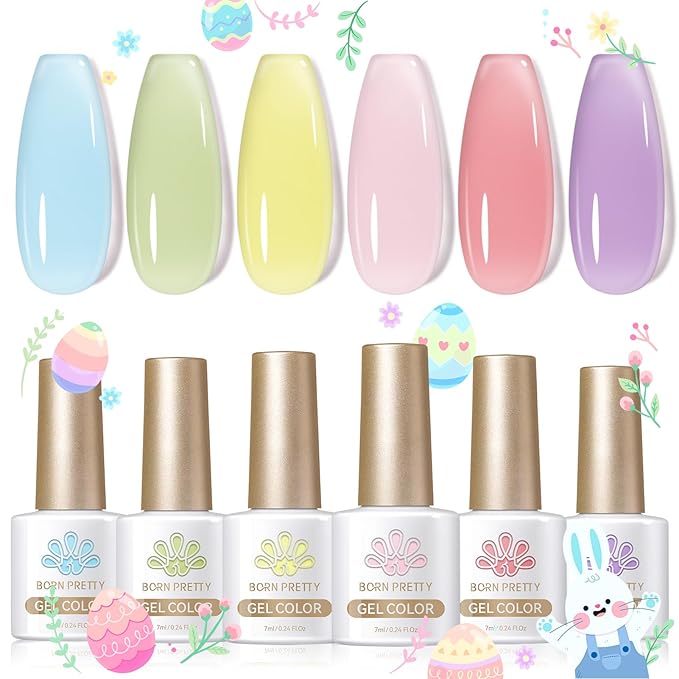 Born Pretty Jelly Pastel Gel Nail Polish Milky Jelly Gel Polish Spring Summer Macaron Candy Sweet Color Translucent Blue Red Green Yellow Pink Purple Easter Gift Nail Art Manicure DIY Home and Salon
