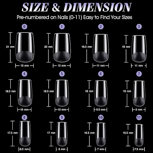 Gelike EC Short Square Nail Tips: Soft Gel False Nail Tips Full Cover for Nail Extensions - Acrylic Nails Professional Clear Gelly Tips False Press on Preshaped PMMA,12 Sizes, SHORT SQUARE 240PCS