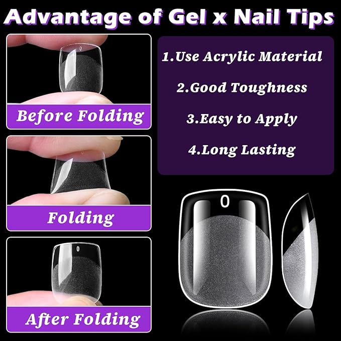 LoveOurHome 750pc Extra Short Square Nail Tips Clear Fake Nails XS Square Gel Nail Tips Full Cover Acrylic Nails Clear Press on Nails Short False Nail 15 Sizes Fingernails for Gel Nail Extension