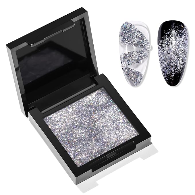 Makartt 3D Nail Gel Sculpting Gel: Argent Mystique Glitter Silver No Wipe UV Nail Gels for Nails Design, 5g Fairy Aurora Powder Gels, Glitter Mermaid 3D Nails Charms