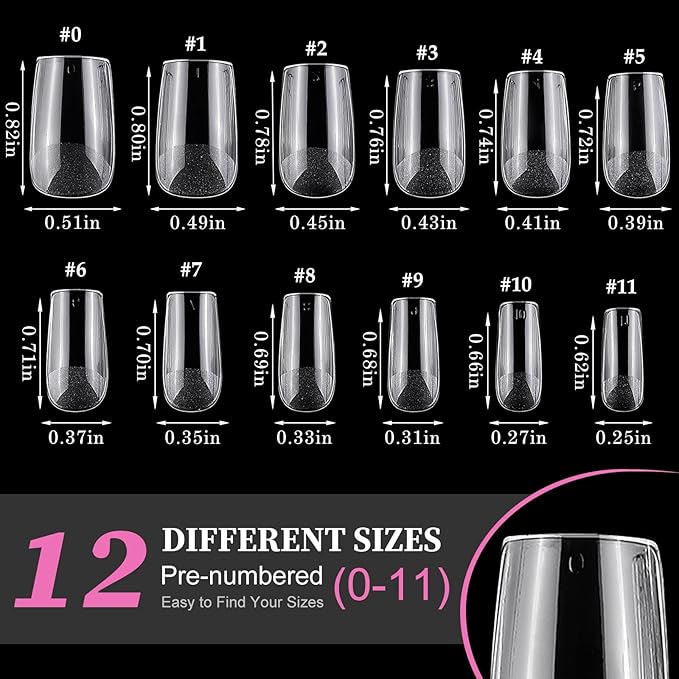 AddFavor Short Square Gel Nail Tips, 600pcs Acrylic Nail Tips Full Cover Clear Press on Nails False Tips for Nail Extension, 12 Sizes Short Fake Nails