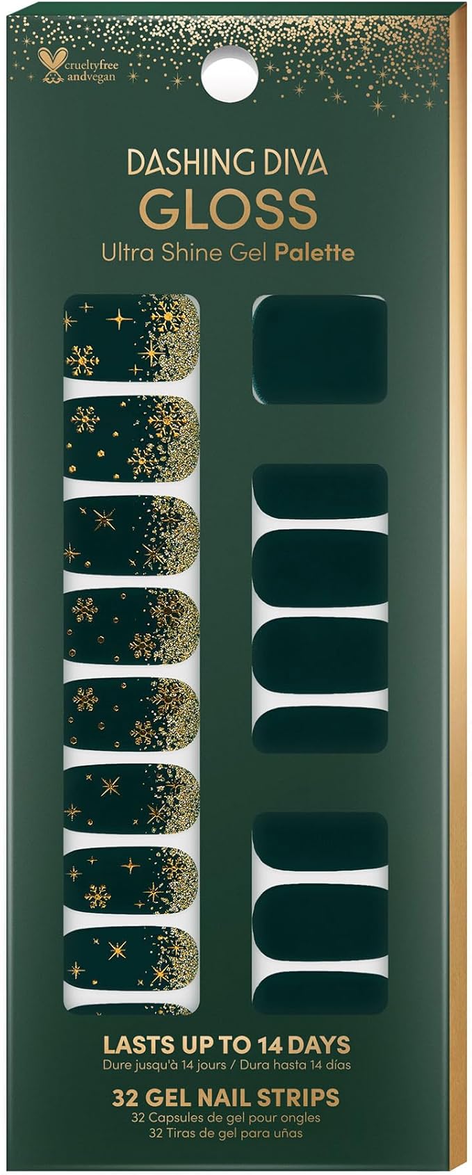Dashing Diva Gloss Nail Strips - Deck the Halls | UV Free, Chip Resistant, Long Lasting Gel Nail Stickers |Contains 32 Wraps, Prep Pad, Nail File