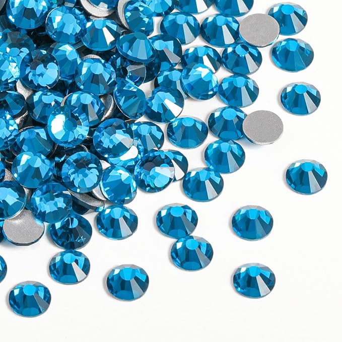 Beadsland Flat Back Crystal Rhinestones Round Gems for Nail Art and Craft Glue Fix, Indicolite, 2.7-2.9mm, SS10/1440pcs