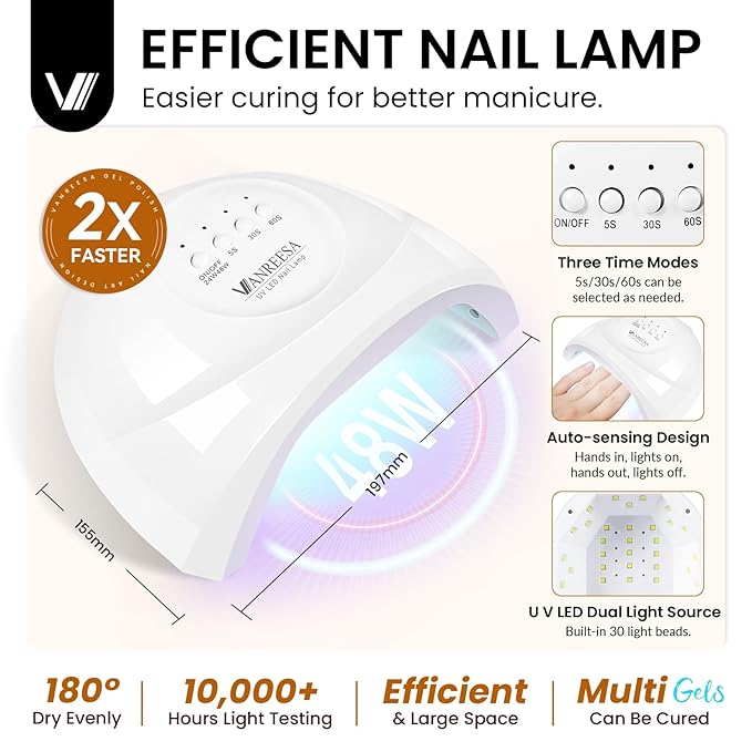 VANREESA Gel Nail Polish Kit with U V Light 53 Pcs Gel Polish Nail Set 36 Popular Colors Nail Polish Set with Base and 4 Effects Top Coat with Manicure Tools Complete Nail Kit Gifts for Women Girls