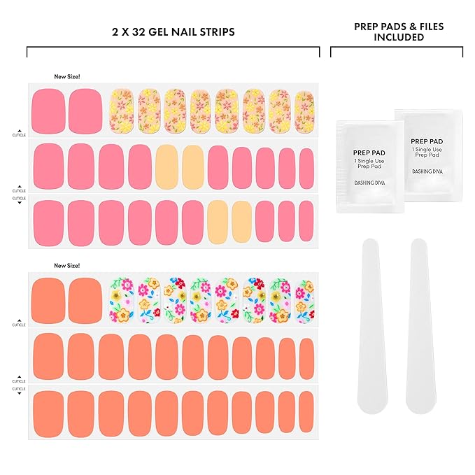 Dashing Diva Gloss Nail Strips Bundle - The Festival Nails Collection - Busy Bee & Notting Hill Village - UV Free, Chip Resistant, Long Lasting Gel Stickers - Contains 2 Sets