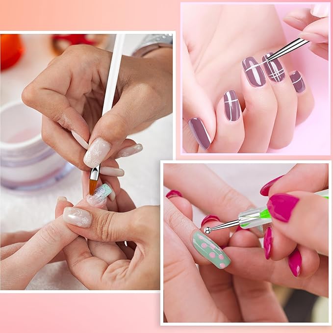 White Nail Art Brush 22 Pcs Set, 2 Head Acrylic Silicone Engraving Dotting Pen Tools Dust Brush, Striping Liner Drawing Pens, Resin Palette, for Nail Art DIY Home Salon Makeup Display Board