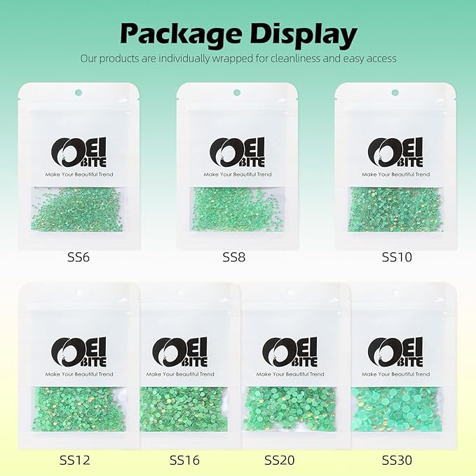 F Green Flatback Rhinestones, Glass Rhinestones for Nail Art and Craft, Glue Fix, Loose Crystal Gemstones(F Green, SS10, 1440pcs, 2.7-2.8mm)
