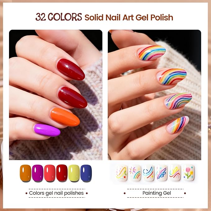 JODSONE 32 Colors Solid Paint Nail Art Gel Polish Set painting Drawing Gel Nail Polish for DIY Nails Art Design