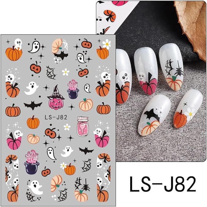 8Sheets Halloween Nail Art Stickers Cute Ghost Pumpkin 3D Self-Adhesive Nail Decals Spider Web Bat Cat Skull Designs Nail Decorations Halloween DIY Manicure Nail Supplies for Women Girls&Kids…