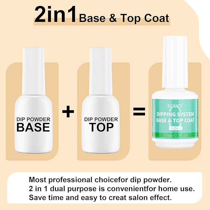 2 in 1 Dip Powder Nail Kit - 15ml/0.5oz Bottle Dipping Powder System with Base & Top Coat, Activator, No Lamp Cured, Fast Dry, Good for Salons & Beginners