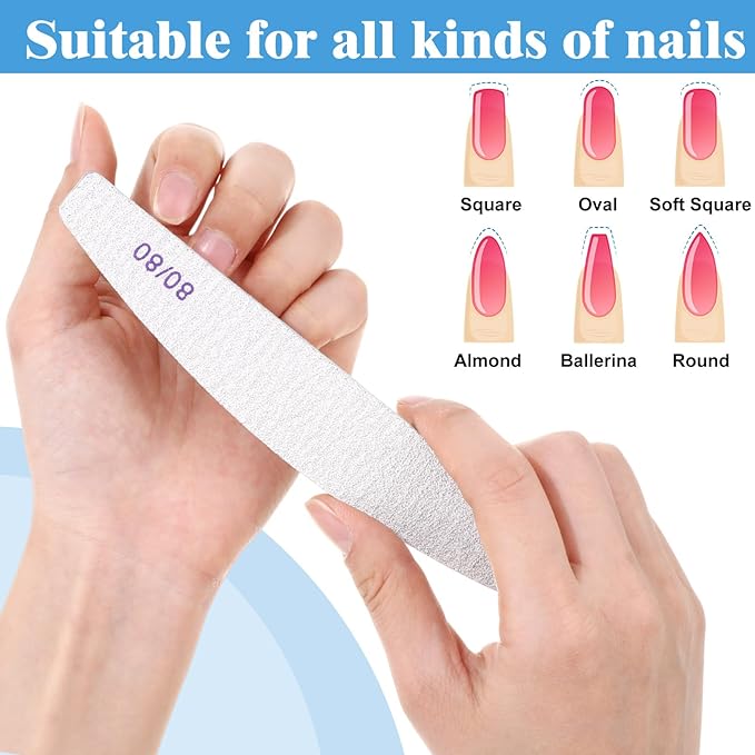 200 Pcs 80/80 Grit Nail Files, Reusable Nail File Double Sided Emery Boards for Acrylic and Gel Nails, Professional Fingernail File Manicure Tools for Salon Pedicure Beauty (Sector)