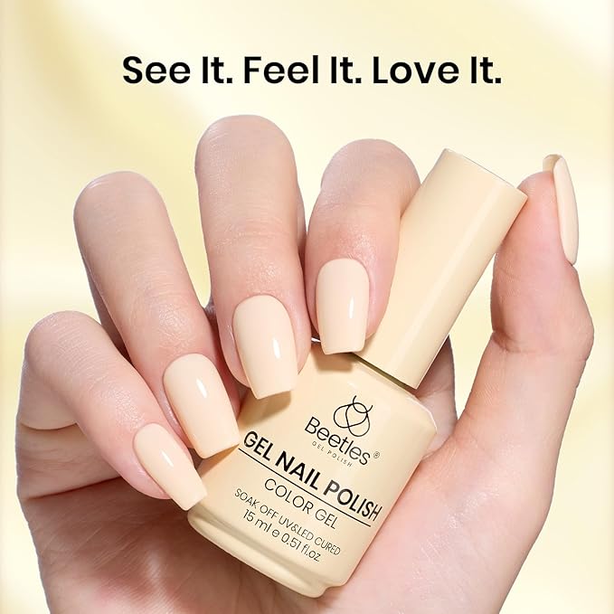 Beetles Pastel Yellow Gel Nail Polish - Soft Butter Yellow Gel Nail Polish, 15ML/0.51Fl Oz. Same Color Same Bottle, Soak Off UV LED Lamp Pastel Nails Art, Long-Lasting Manicure Salon DIY Spring Nails
