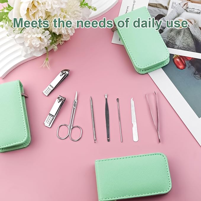 Manicure Set Bulk, Nail Clippers Kit Stainless Steel Fingernail Clippers Set, Sturdy Nail Tip Cutter Trimmers Professional Grooming Toenail Clippers Personal Pedicure Kits 8 in 1 (Green 24 Pack)