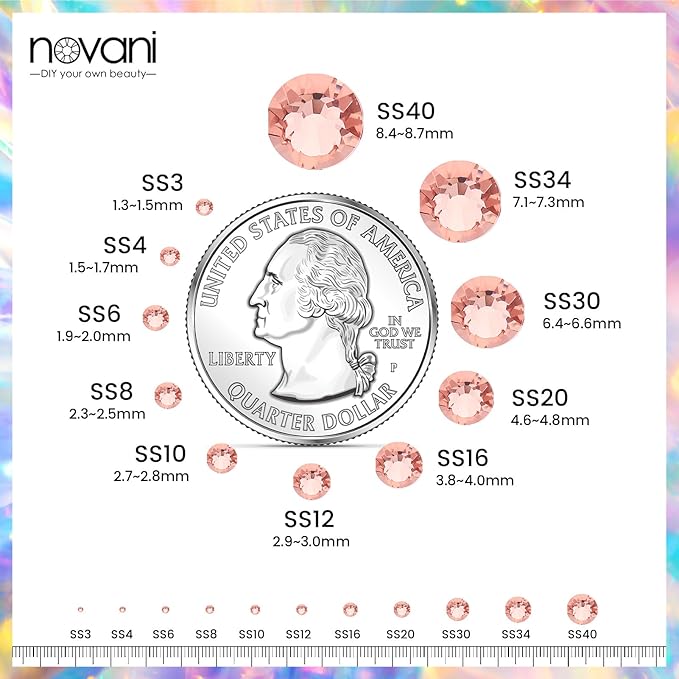 Novani Rhinestones 3000Pcs Flatback Crystal Round Loose Gemstones Glass Rhinestones for Crafts Makeup Nail Art Clothes Shoes DIY Decorations(SS8, 2.3-2.5mm,Champagne)
