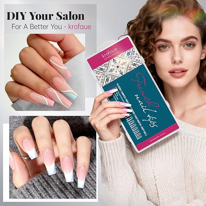 krofaue French Nail Tips - Acrylic Soft Gel False Tips 500PCS Half Cover Square Fake Nails for Women Half Matte French Tip Press on Nails 10 Sizes