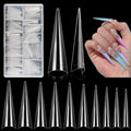 500Pcs Stiletto Nail Tips for Acrylic Nails, XL Long Clear False Nails Tips Soft Traceless, Half Cover Tapered Square False Nail Tips for Nail Extension Nail Art, Home DIY Nail Salon 10 Sizes