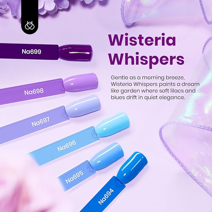 Beetles Purple Blue Gel Polish Set - 6 Colors 15ml Hema-Free Baby Blue Purple Polish Kit Spring Wisteria Whisper Collecction Soak off Uv Led Lamp Nail Art Salon Colorful Bottle Manicure