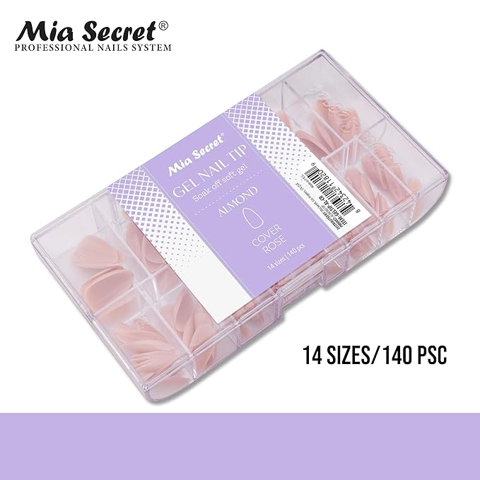 Mia Secret Soak off Soft Gel Nail Tip MADE IN USA for Salon and DIY (Cover Rose, Almond)