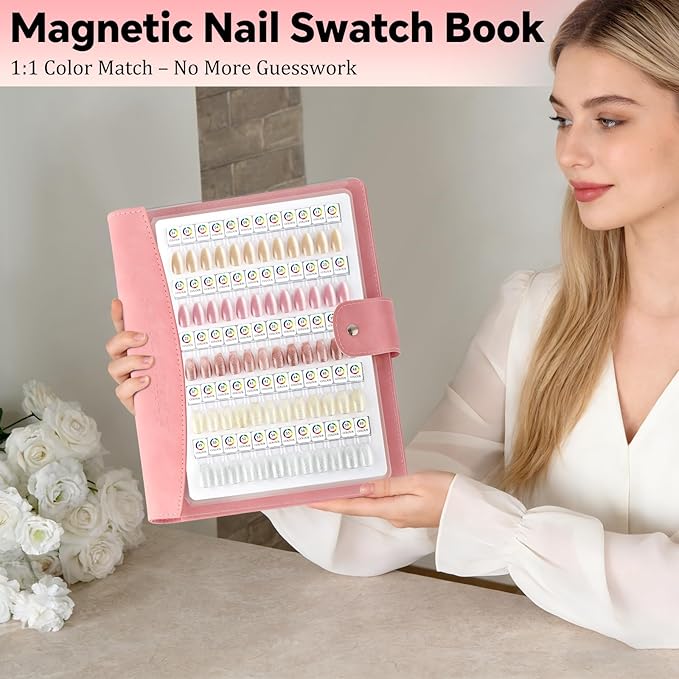 60 Magnetic Nail Swatch Book,Leather Nail Color Display Book with 72 Magnetic Tips & Number Labels,Professional Detachable Page Design Nail Salon Color Display Book for Easy Preview & Storage