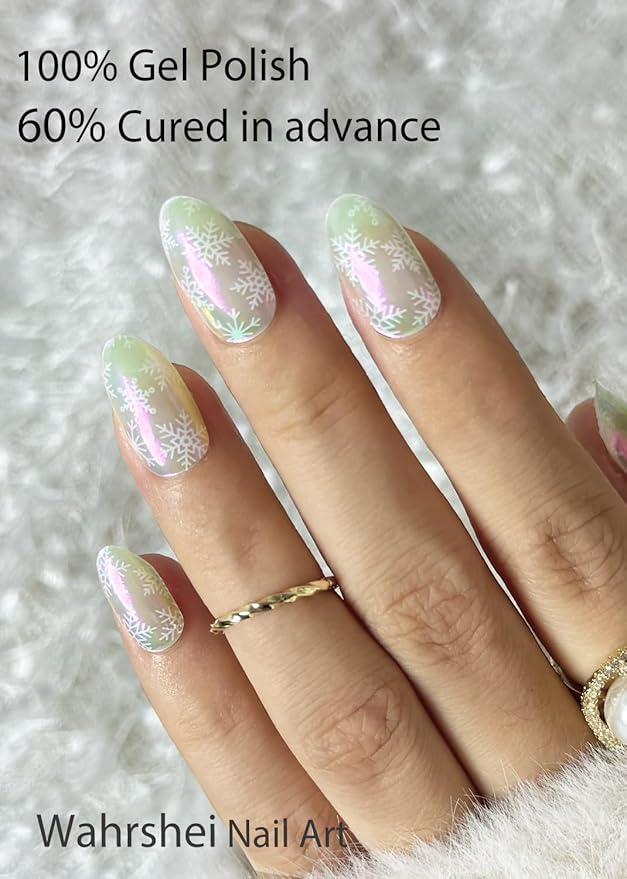Semi Cured Gel Nail Strips, Snowflake 20pcs Adhesive UV Sticker, Wraps for Home Manicure DIY