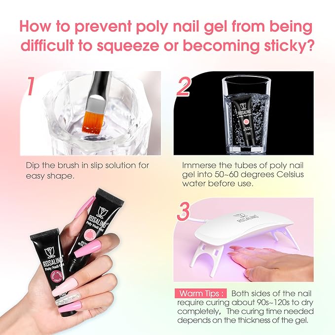 ROSALIND Poly Nail Gel Kit -24 Colors + Pink Brown with Accessories Clear Nude Poly Nails Gel Starter Kit with Mini UV Lamp Slip Solution Base Top Coat Nude Pink Extensions Set