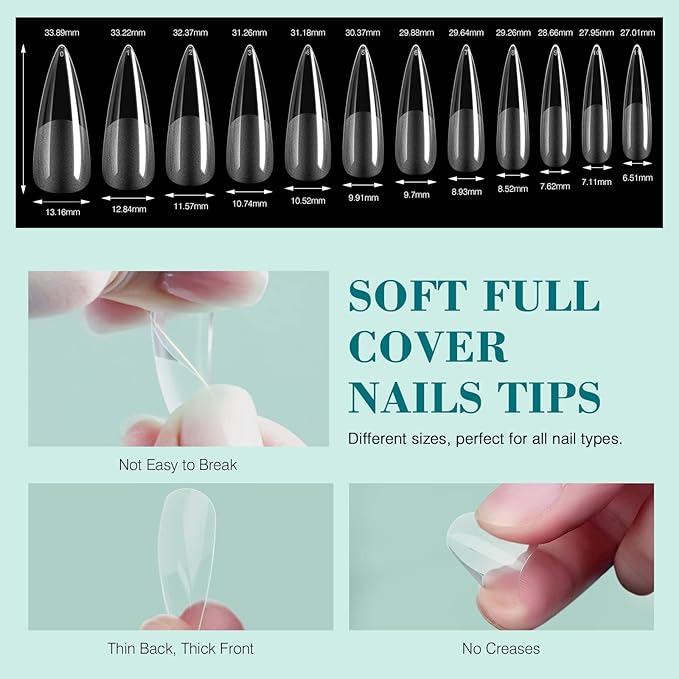 SAVILAND Gel Nail Kit with Curing Lamp: 500 pcs Stiletto Nail Tips 4 In 1 Glue Gels with Medium Stiletto Gel Nails Tip and Curing Lamp Acrylic Nails Art DIY Manicure Home Salon Gift