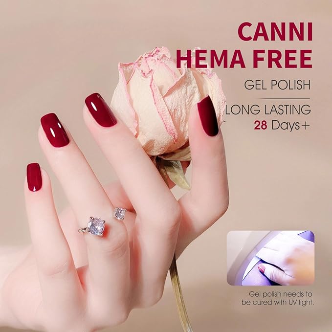 CANNI Red Gel Nail Polish, 1Pcs Dark Red Gel Polish Color Nail Polish High Gloss Soak Off U V Gel Nail Manicure Salon DIY