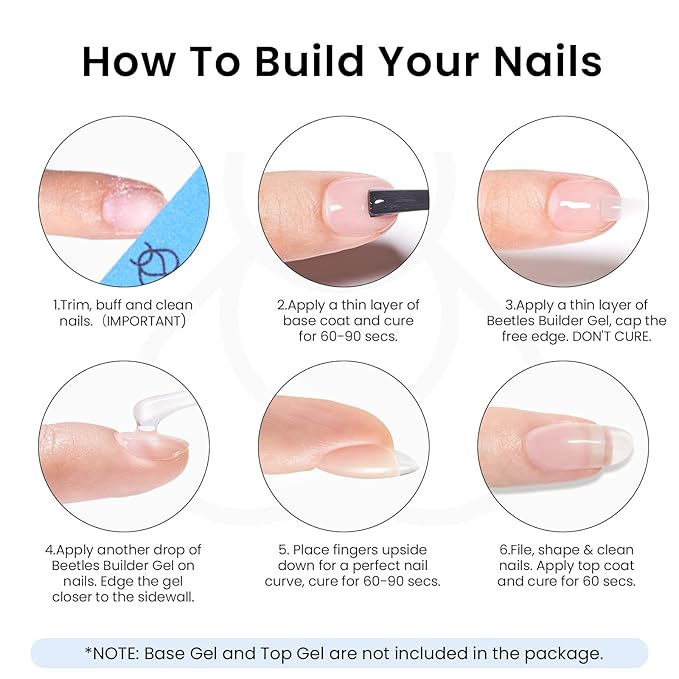Beetles Builder Gel for Nails 0.51 OZ 7 in 1 Strengthener Gel for Weak & Thin Nails Building Apex Nail Extension for Beginner DIY Salon at Home for Women