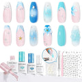 modelones Gel Nail Polish Kit White French Jelly Pink Winter Blue Ocean Gel Polish Set with 10 Pcs Nails Sponge for Ombre & Stickers, 4 Colors Gel Mini Salon Home DIY Trend Manicure Gift for Women