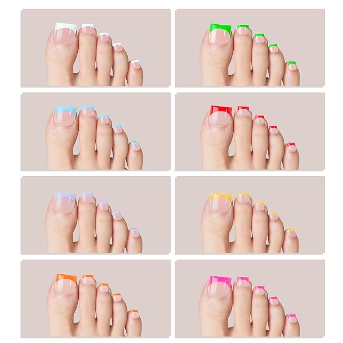 NOVO OVO French Tip Toe Nail Tips press on 8 MIXED COLOR, Sharp Square Toe Nail Tips BABY PINK Toenail Extension, Need Builder Gel Top Coat, no Glue, Full Cover Acrylic for DIY x 15 Sizes 240 pcs