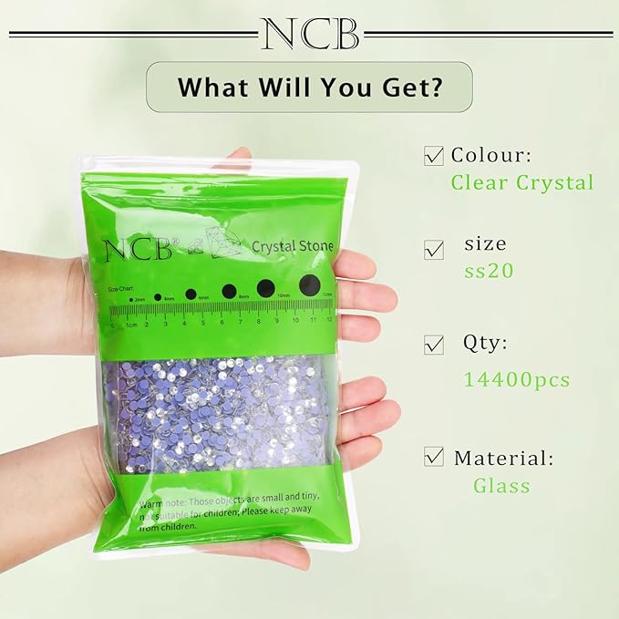 NCB 14400pcs Hotfix Crystal Rhinestones for Clothes Crafts, Hot Fix Bulk Flatback Crystals, Iron on Hotfix for DIY Decoration 100 Gross (Clear Crystal, ss20/14400pcs)