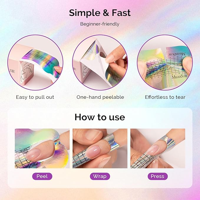 MelodySusie Nail Forms for Nail Extensions 100PCS, Long Length and Strong Adhesion, for Acrylic, Builder Gel and Poly Gel, for Home DIY and Salon Tools