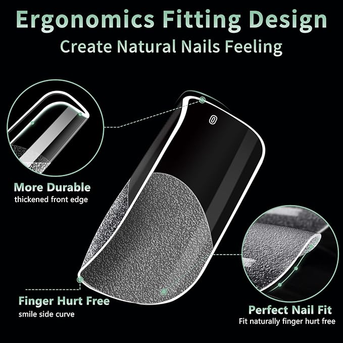 Short Square Nail Tips - 15 Sizes 330PCS Soft Gel Fake Nails, Half Matte Full Cover Pre-Shaped Clear Press On Acrylic Nails No C Curve for Extension, DIY Home Manicure for Women