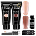 BQAN Poly Nail Gel, 2 Jelly Colors Poly Extension Gel (30ml) with Slip Solution & Brush | Non-Lifting Low Odor | for Nail Builder Pro Salon & Home DIY - Jelly Brown, 1 Oz/Pack (Pack of 2)