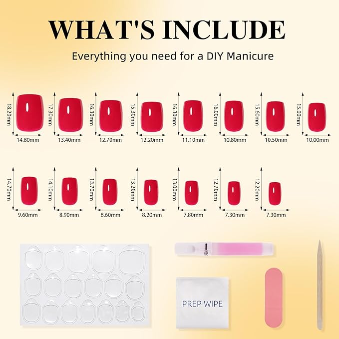 Press on Nails - Short Square Rose Pink Nails Press ons for Women, Reusable Glossy Finish Glue On Nails 30 Pcs 15 Sizes Fake Nails Kit with Glue, Berry Rose