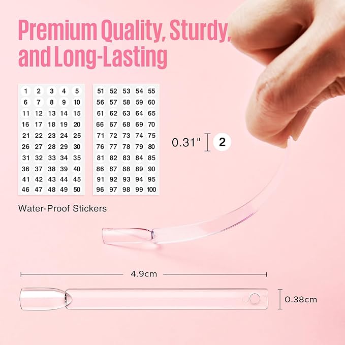 MEFA 100 Pcs Clear Nail Swatch Sticks with Ring and Numbered Tips, False Nail Sample Sticks for Nail Art Polish Color Practice Fan-shaped Display