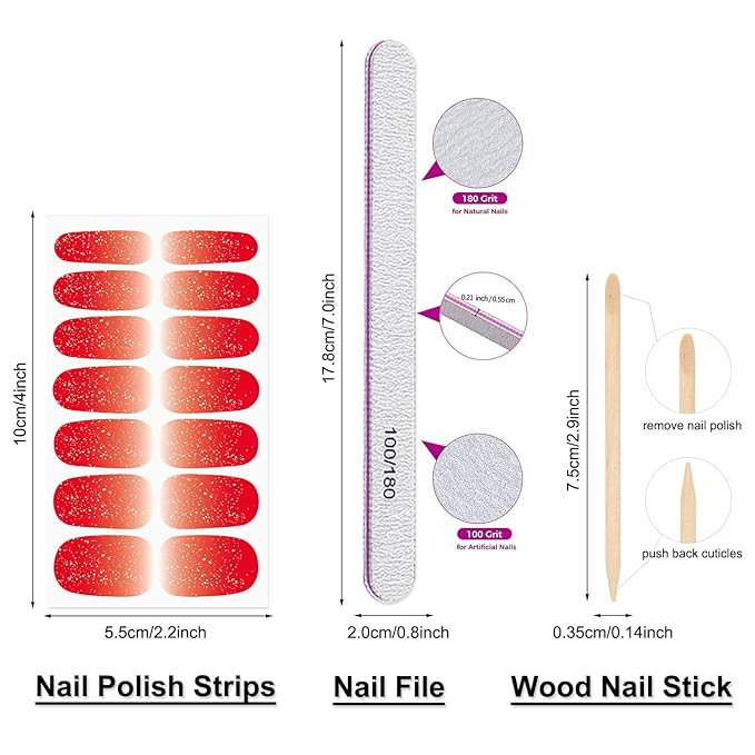 DANNEASY 16 Sheets Nail Polish Stickers Full Nail Wraps for Women Gradient Color&Glitter Fingernails Wrap Self Adhesive Nail Polish Strips Gel Nail Strips Manicure with File, Cuticle Stick