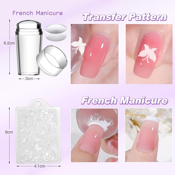 Biutee Nail Stamping Kit 2Pcs Nail Art Stamping Plates 4Pcs Stamping Gel Polish French Tip Nail Stamp Kit 110 Patterns with Silicone Stamper Scraper Large Lace Stamp Template Holiday Gift for Women